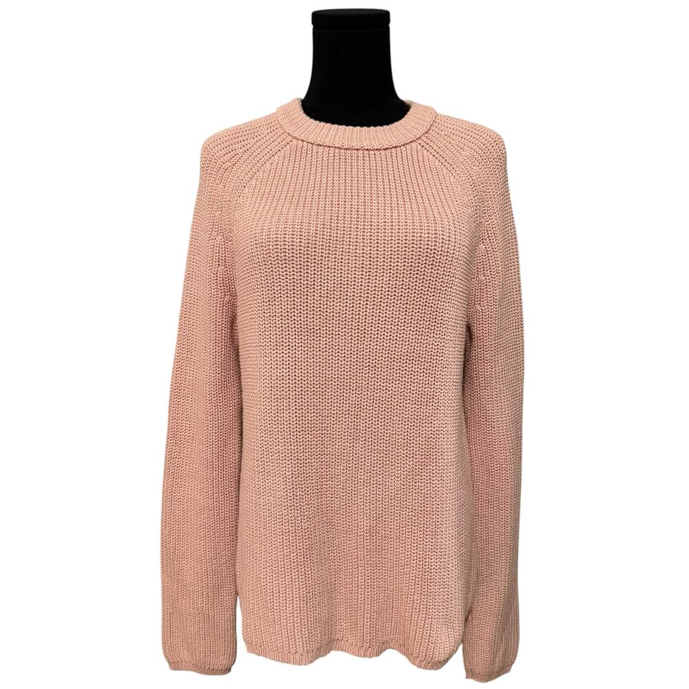 Jenni Kayne Cotton Fisherman Sweater Knit Long Sleeve Dusty Peachy Pink Small